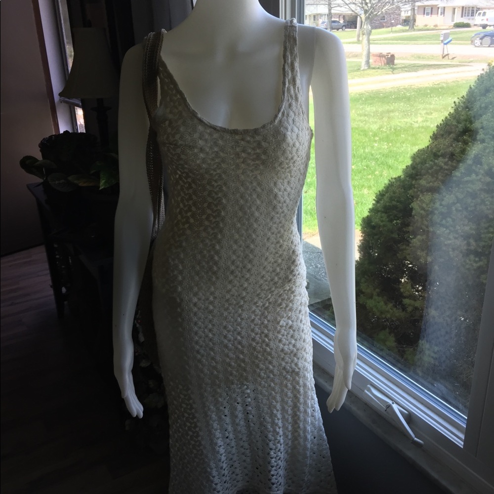 Cream colored Crochet dress Med. with Sak purse